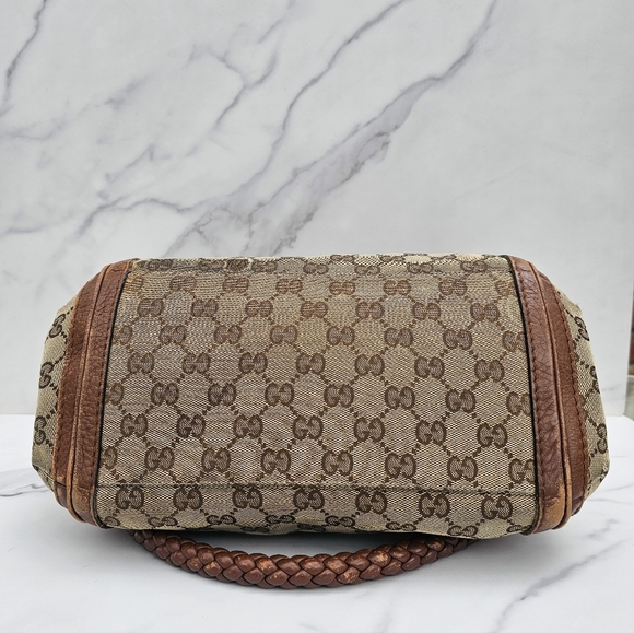 GUCCI Vintage Bella Canvas Hobo Bag With Leather Trim & Braided Strap - Picture 7 of 16